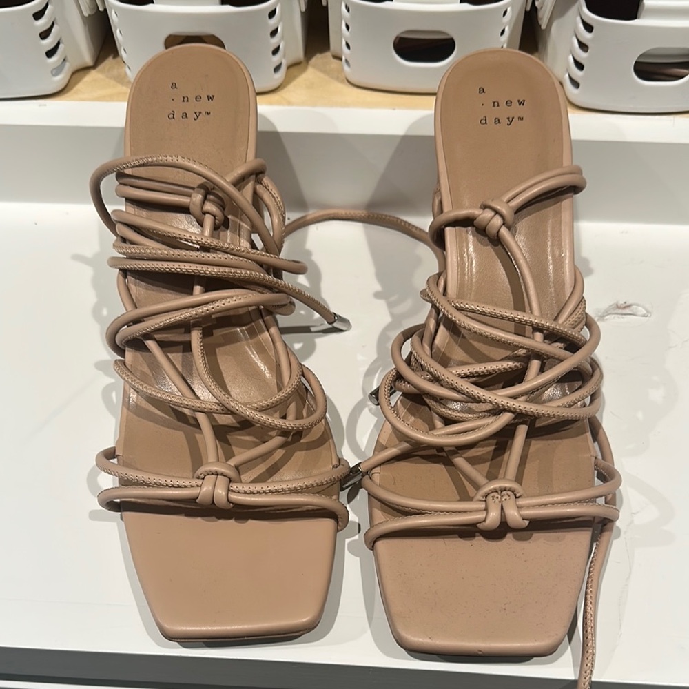 A New Day Tan Sandals Strappy Flat Design
